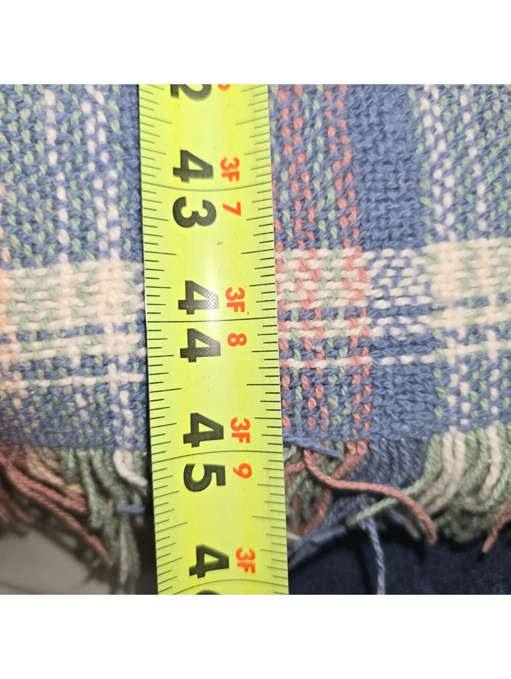 Vintage Country Homespun Plaid Throw Blanket Denim Blue Pink 46x60 Fringed